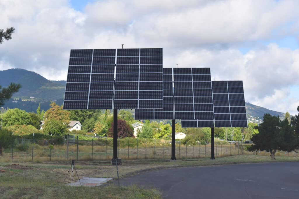 Dual-axis solar-tracking Strackers demonstrate Ashland's virtual net metering policy.