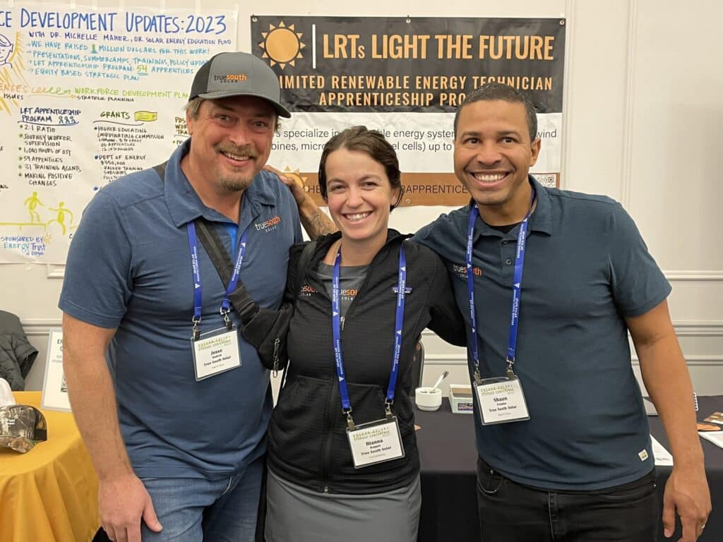 Jesse, Rianna, and Shaun at the 2023 Oregon Solar + Storage Conference