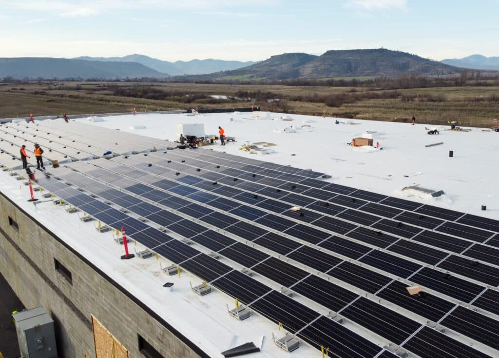 Solar Installation on Cascade Fire with the Table Rocks in the background.